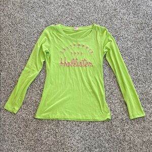 Hollister Neon Lime Long Sleeve Crew Logo Tee